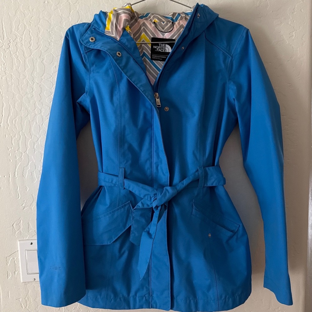The North Face Celeste Jacket Small Blue Waterproof Belted Hooded Full Zip